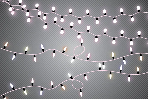 Luces de Navidad. Guirnalda brillante sobre fondo transparente. Luces brillantes — Vector de stock