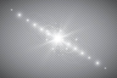 Vektör şeffaf güneş ışığı özel lens ışık efekti. Güneş ışığı ve spot ışıklarıyla parlıyor