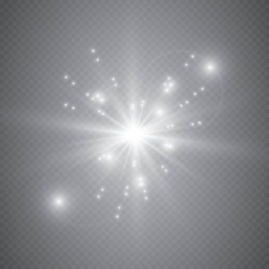 Ekose vektör arka planında şeffaflık ile parlayan ışık efektleri seti. Mercekler, ışınlar, yıldızlar ve bokeh koleksiyonu ile parıltılar