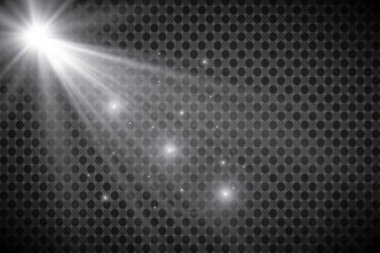 Vektör şeffaf güneş ışığı özel lens ışık efekti. Güneş ışığı ve spot ışıklarıyla parlıyor