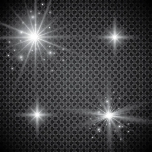 一组发光效果与透明度隔离在格子花矢量背景 Lens Flares Rays Stars Sparkles Bokeh Collection — 图库矢量图片