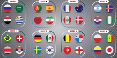 Futbol Dünya Kupası. grafik çizim bayrakları, 32 katılımcılar.