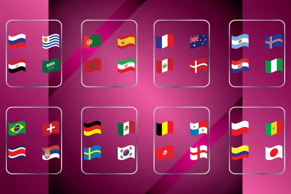 Coupe Monde Football Drapeaux Graphiques Participants — Image vectorielle