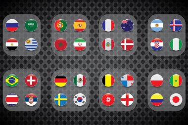 Futbol Dünya Kupası. grafik çizim bayrakları, 32 katılımcılar.