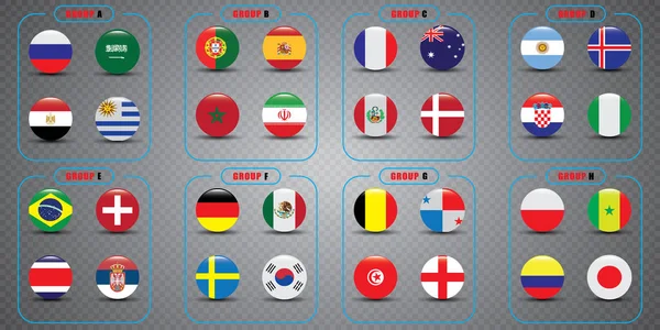 Copa Del Mundo Fútbol Banderas Dibujo Gráfico Participantes — Vector de stock