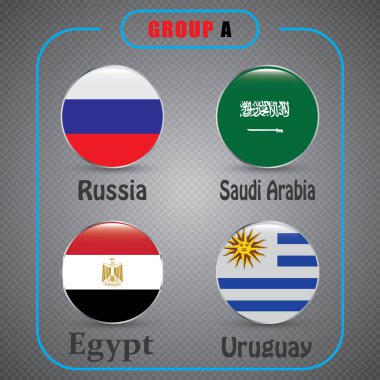 Futbol. Şampiyonası. Vektör bayrakları. Rusya. A grubu