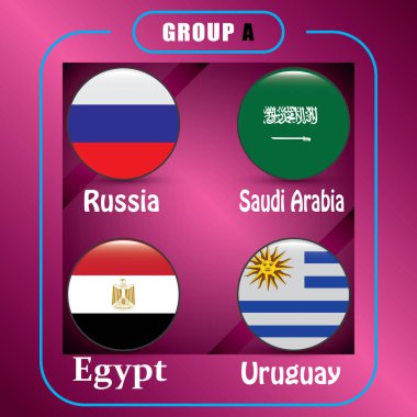 Futbol. Şampiyonası. Vektör bayrakları. Rusya. A grubu