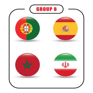 Futbol. Şampiyonası. Vektör bayrakları. Rusya. B grubu