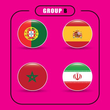 Futbol. Şampiyonası. Vektör bayrakları. Rusya. B grubu