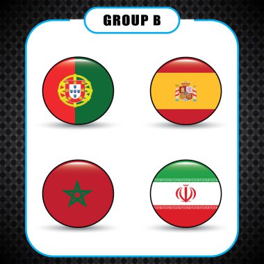 Futbol. Şampiyonası. Vektör bayrakları. Rusya. B grubu