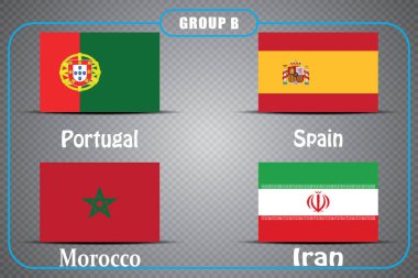 Futbol. Şampiyonası. Vektör bayrakları. Rusya. B grubu