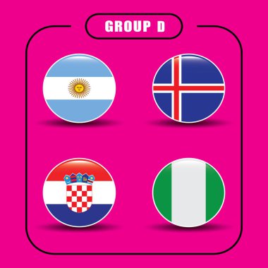 Futbol. Şampiyonası. Vektör bayrakları. Rusya. D Grubu