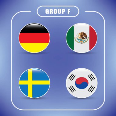 Futbol. Şampiyonası. Vektör bayrakları. Rusya. F Grubu