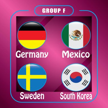 Futbol. Şampiyonası. Vektör bayrakları. Rusya. F Grubu