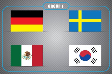 Futbol. Şampiyonası. Vektör bayrakları. Rusya. F Grubu