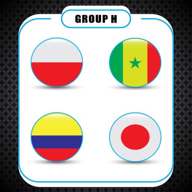 Futbol. Şampiyonası. Vektör bayrakları. Rusya. H Grubu