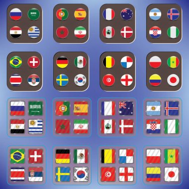 Futbol. Dünya Şampiyonası. Vektör bayrakları ülke. Dünya Kupası. Bilgi grafik ülkelerin bayrakları.