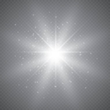 Parlayan ışıklar efekt, parlama, patlama ve yıldızlar. Şeffaf arkaplanda özel efekt izole edildi