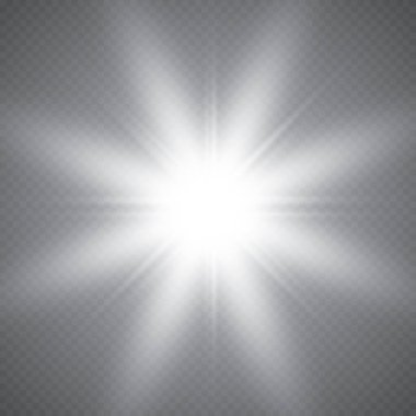 Parlayan ışıklar efekt, parlama, patlama ve yıldızlar. Şeffaf arkaplanda özel efekt izole edildi