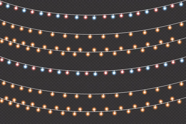 Weihnachten Goldene Lichter Isoliert Auf Dunklem Hintergrund Weihnachtslichtergirlanden Vektorillustration — Stockvektor