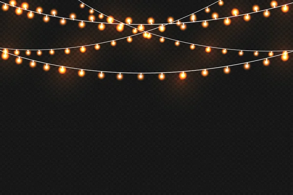 Luces Doradas Navidad Aisladas Sobre Fondo Oscuro Guirnalda Luminosa Navidad — Vector de stock