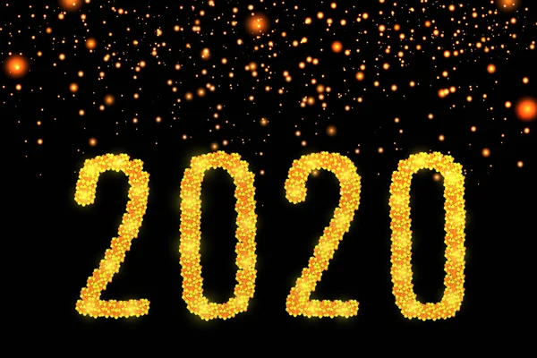 Nowy Rok 2020 Projekt Linii Światło Gwiazd Liternictwo Ilustracja Wektora — Wektor stockowy