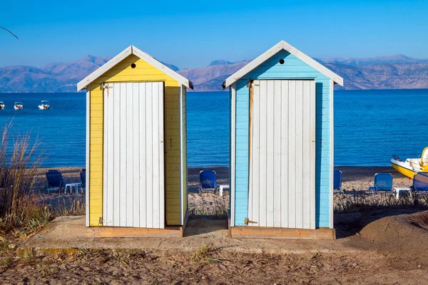 Mooi Geel Blauw Openbaar Toilet Aan Het Strand Bij Sidari — Stockfoto