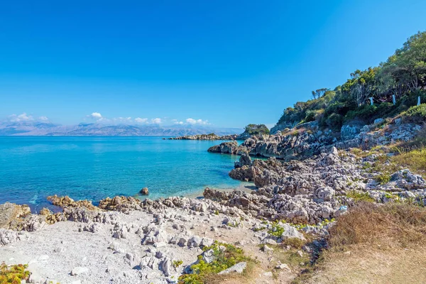 Arkaplanı Arnavutluk Kıyıları Olan Korfu Denizi Manzarası Korfu Yunanistan — Stok fotoğraf