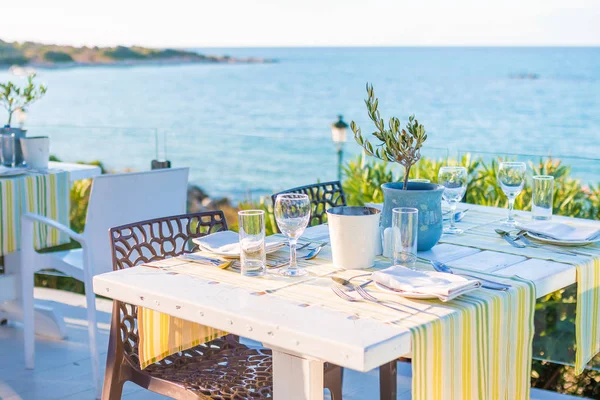 Gyönyörű Trópusi Étterem Strand Türkiz Vízzel Korfu Sziget Görögország Stock Fotó