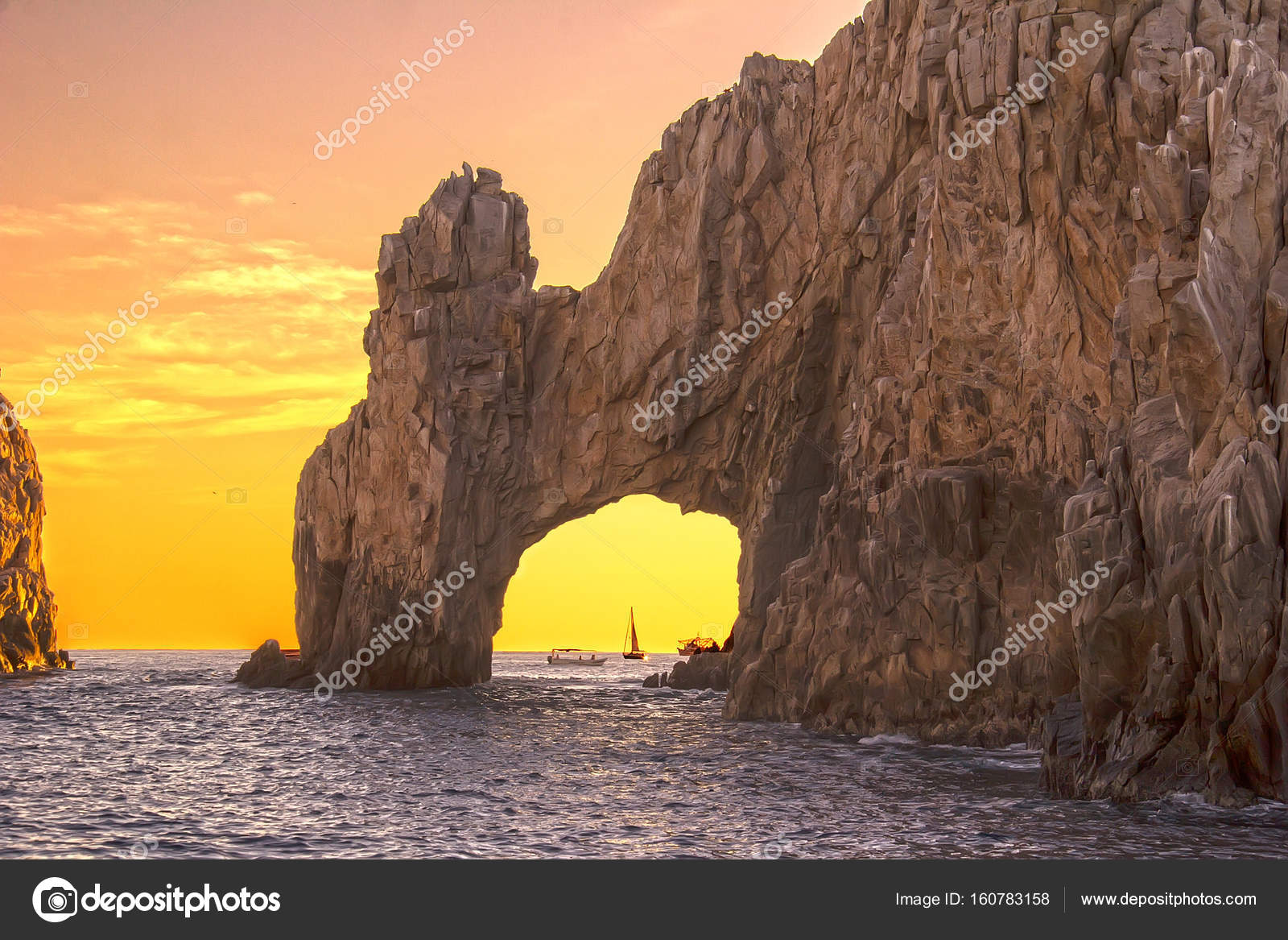 Los Cabos Arch Dans Un Coucher De Soleil Jaune