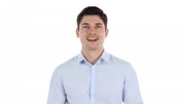 Başparmak yukarıya yakışıklı işadamı, beyaz arka plan tarafından