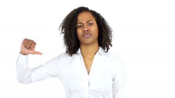 Black Woman Thumbs Down, White Background — Stock Video