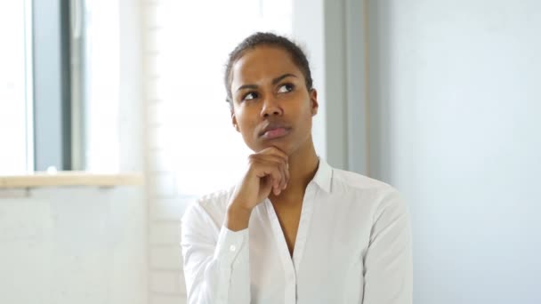 Pensive Black Woman Thinking — Stock Video