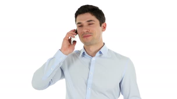 Charla de negocios por teléfono, Hombre respondiendo a la llamada — Vídeos de Stock