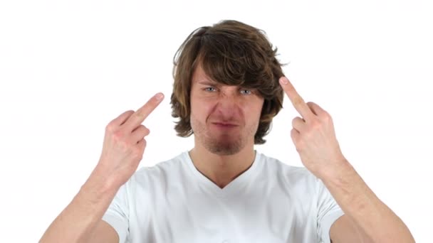 Чоловік показує середній палець — стокове відео