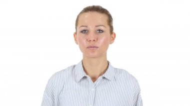 İş kadını, beyaz arka plan tarafından iyi jest