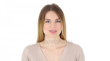 Kadın, beyaz arka plan alkışlar