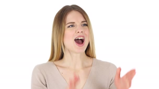 Screaming Woman, White Background — Stock Video