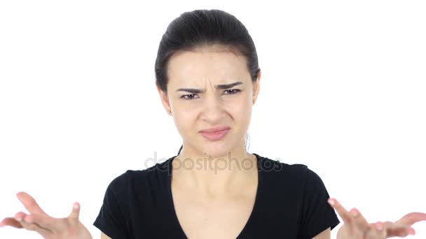 Angry Woman, White Background — Stock Video