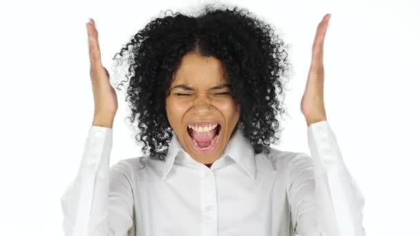 Black Woman Screaming, white Background — Stock Video