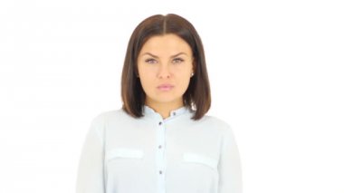 Ciddi kadın, beyaz arka plan hatası jesti