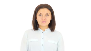 Arka plan beyaz kadın kutluyor başarı kazanan,