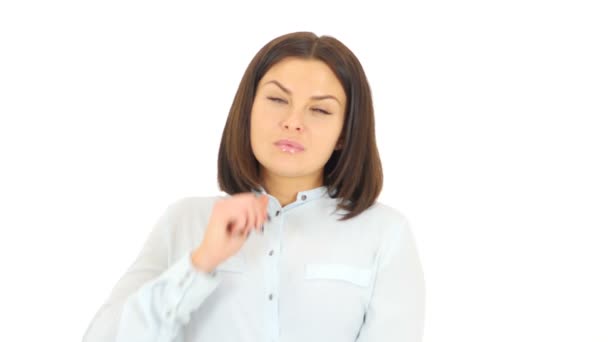 Mujer cansada Relajando los músculos del cuello — Vídeos de Stock