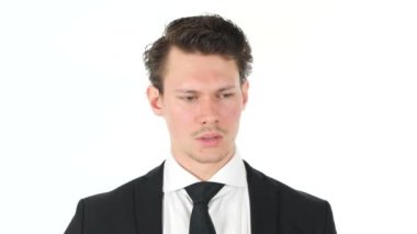 Baş ağrısı, işadamı beyaz arka plan üzerinde vurguladı