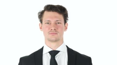 Orta parmak öfke içinde işadamı tarafından beyaz arka plan