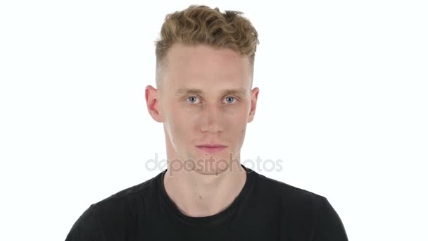 Call Us, Gesture by Young Man on White Background — Stock Video