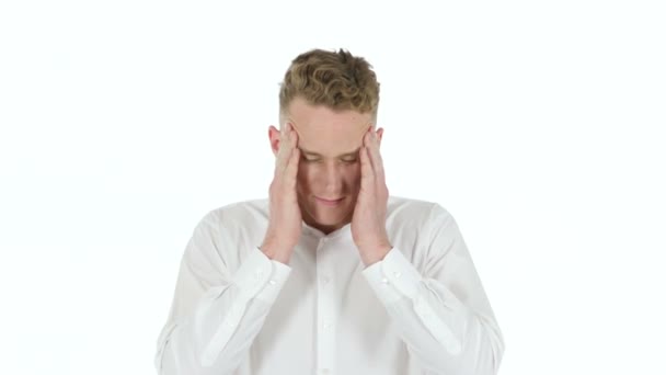 Headache, Frustrated Young Businessman, White Background — Stock Video