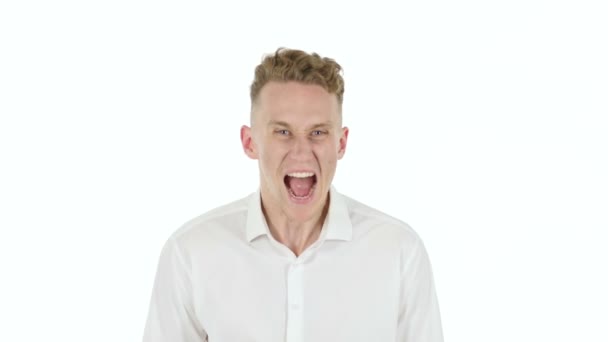 Screaming Loud Young Businessman, White Background — Stok Video