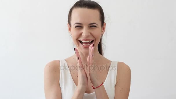 Clapping Beautiful Young Woman, Applauding Portrait — Stock Video