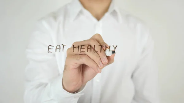 Eat Healthy, Written on Glass — Stock Photo, Image